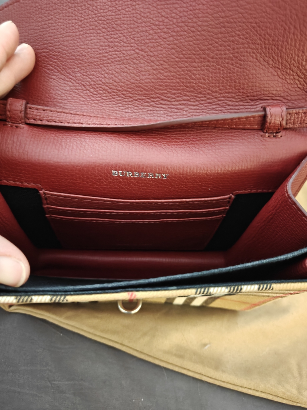 Burberry Red Leather & Vintage Check Crossbody Bag - Picture 6 of 7